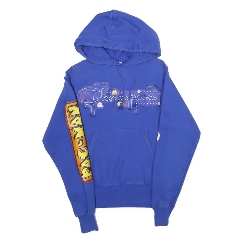Champion Reverse Weave Mens Blue Pac-Man Pullover Hoodie M Graphic Print Retro 1