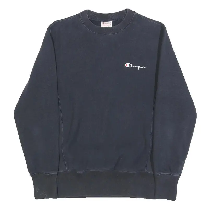 Champion Reverse Weave Mens Navy Blue Crew Neck Sweatshirt S Logo Embroidered 1
