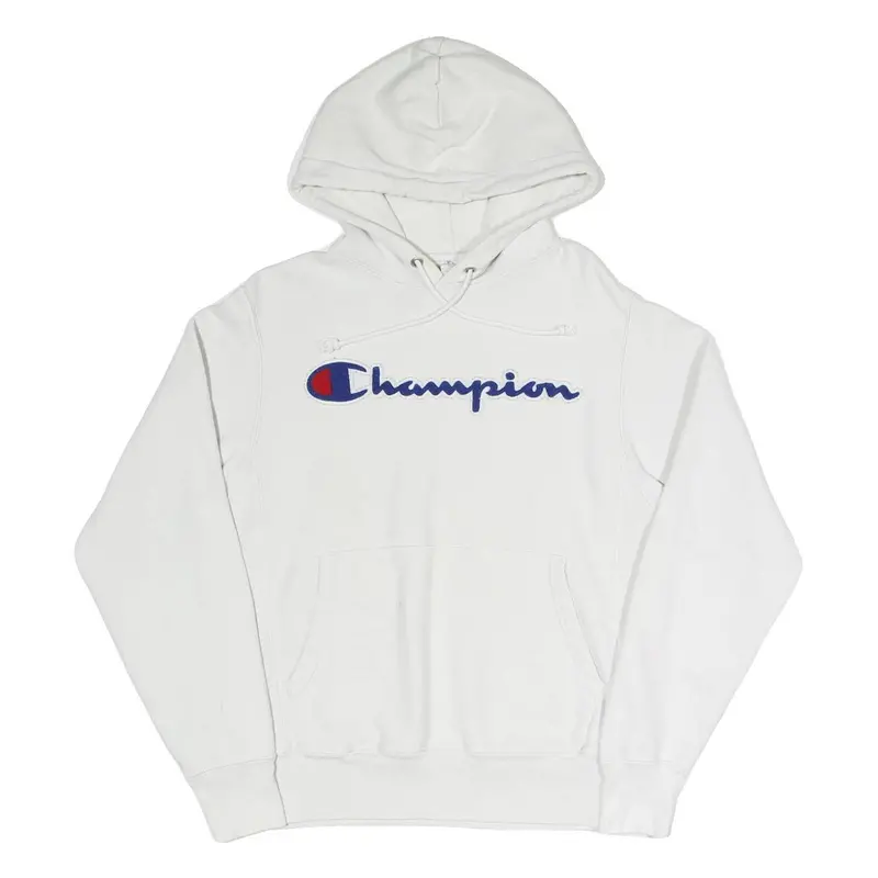 Champion Reverse Weave Mens White Hoodie S Classic Logo Pullover Cotton Blend 1