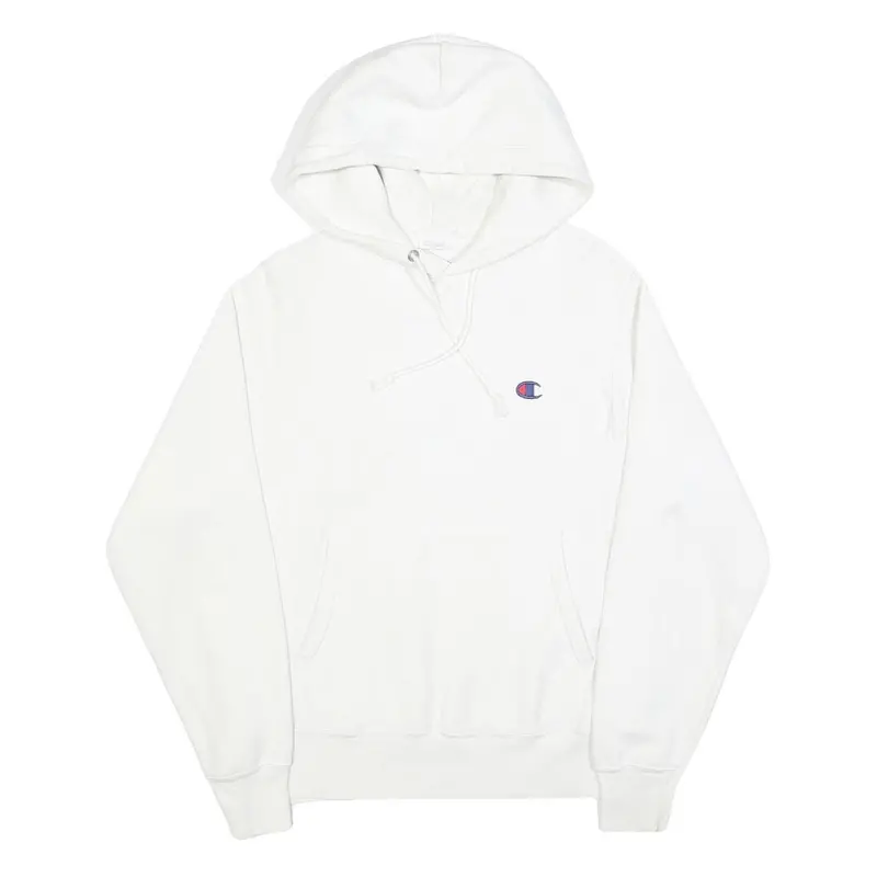 Champion Reverse Weave Mens White Hoodie S Cotton Blend Classic Fit Pullover 1