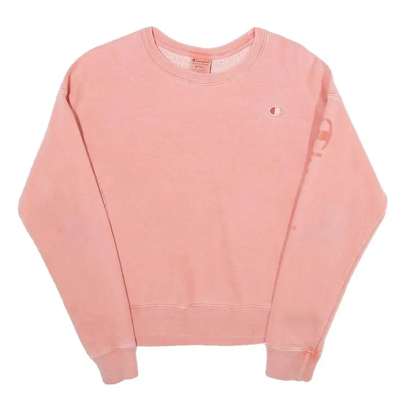 Champion Reverse Weave Womens Pink Cotton Blend Crew Neck Sweatshirt S Logo 1