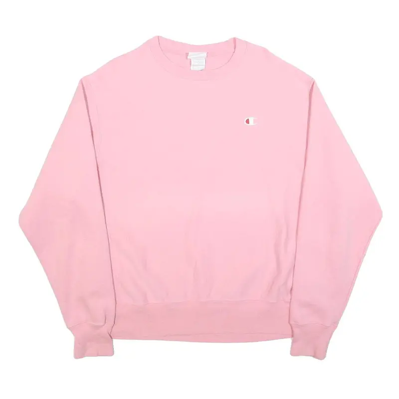 Champion Reverse Weave Womens Pink Crew Neck L Sweatshirt Cotton Pullover 1
