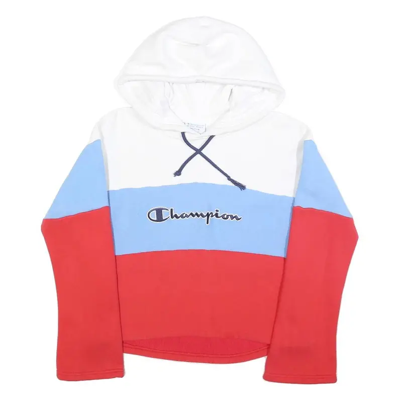 Champion Reverse Weave Womens White & Blue & Red Colourblock Pullover Hoodie M 1