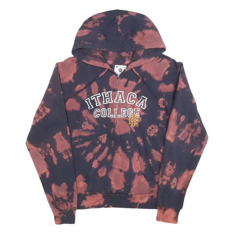 Champion Womens Black & Brown Ithaca College Tie Dye ¼ Zip Hoodie L Cotton Blend 1