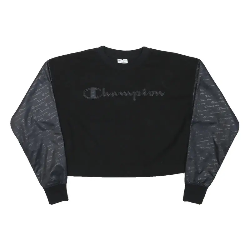 Champion Womens Black & Charcoal Sweatshirt Crew Neck Xs Embroidered Logo 1