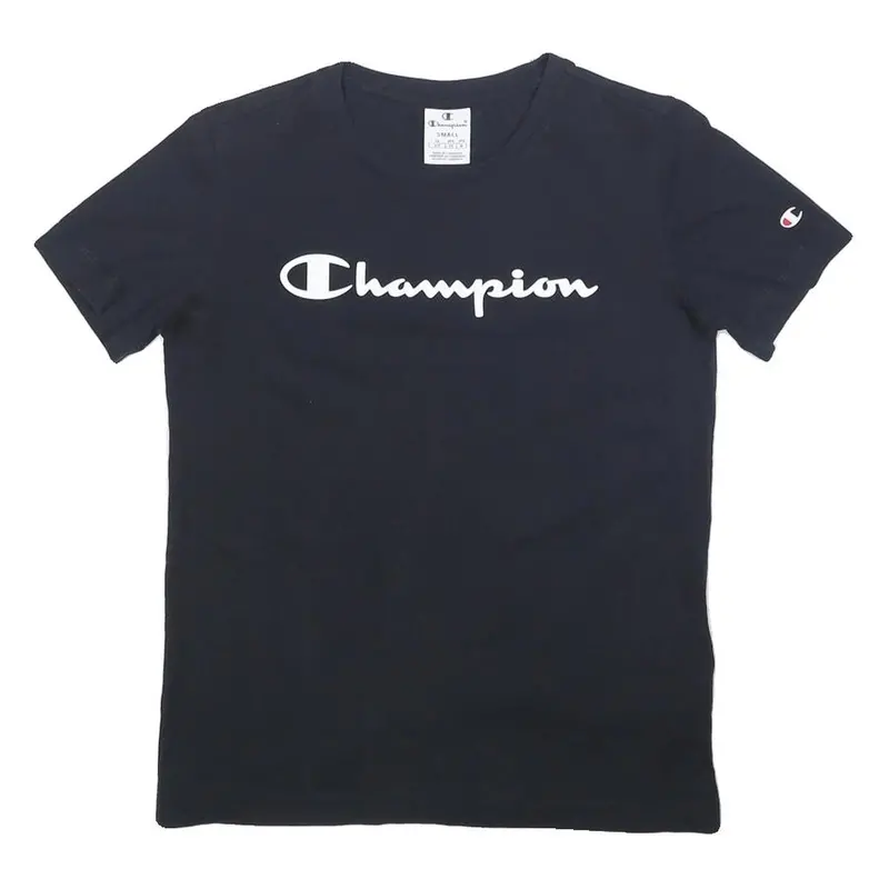 Champion Womens Black Cotton T-Shirt S Short Sleeve Crew Neck Logo Print 1