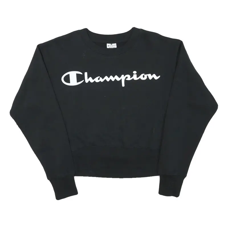 Champion Womens Black Crew Neck M Cotton Blend Sweatshirt Logo Pullover 1