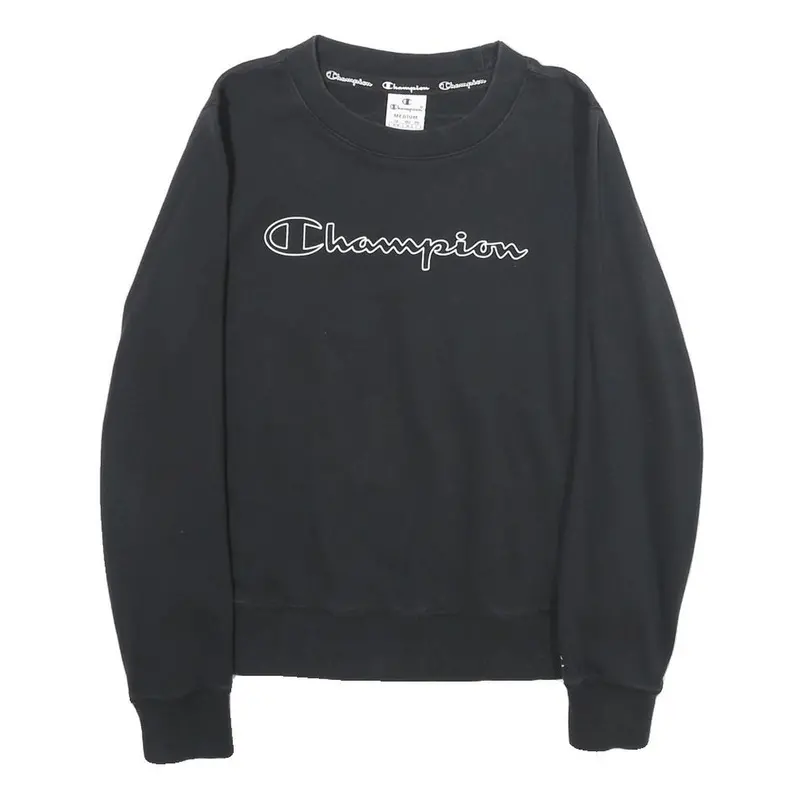 Champion Womens Black Crew Neck M Logo Print Cotton Blend Sweatshirt 1