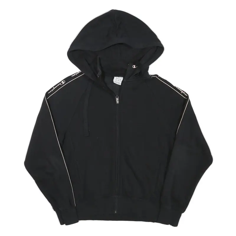 Champion Womens Black Full Zip Hoodie M Logo Tape Casual Streetwear 1