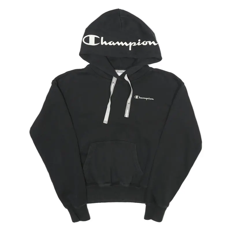 Champion Womens Black Hoodie L Cotton Blend Pullover Drawstring Hood 1