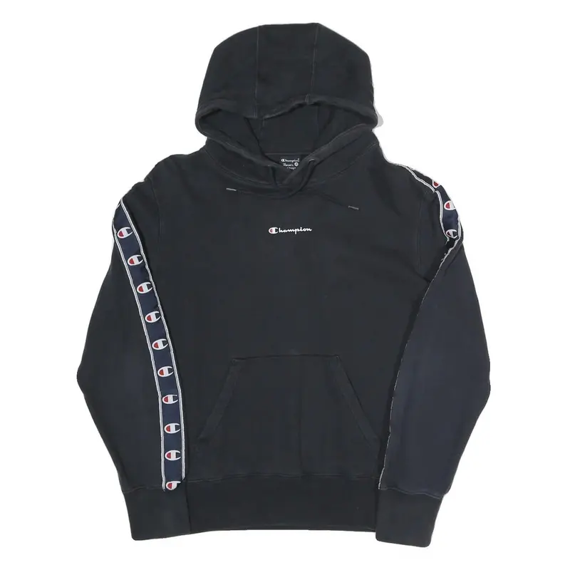 Champion Womens Black Hoodie M Logo Tape Detail Cotton Blend Pullover 1