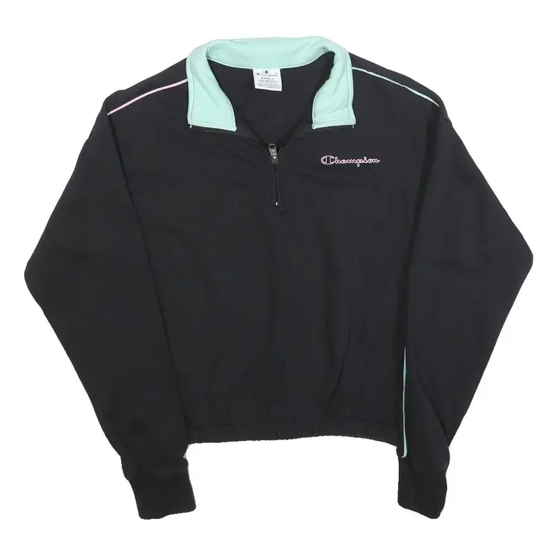 Champion Womens Black & Mint Green 1/4 Zip Sweatshirt S Cotton Blend Casual 1
