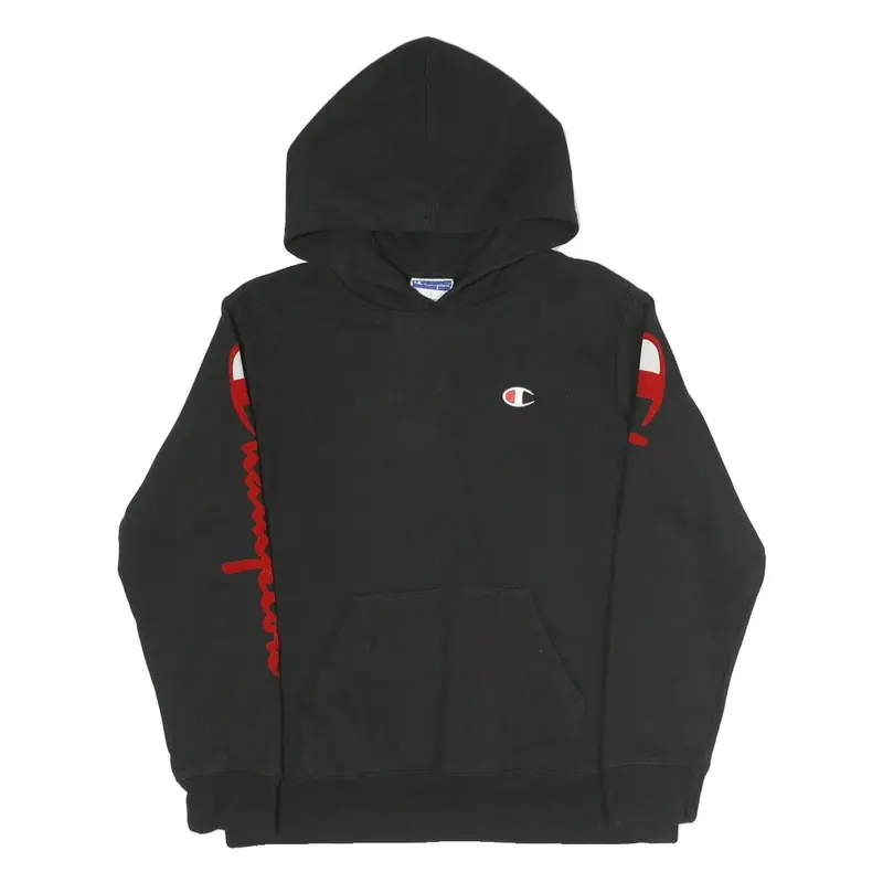 Champion Womens Black Pullover Hoodie L Logo Print Cotton Blend Casual 1