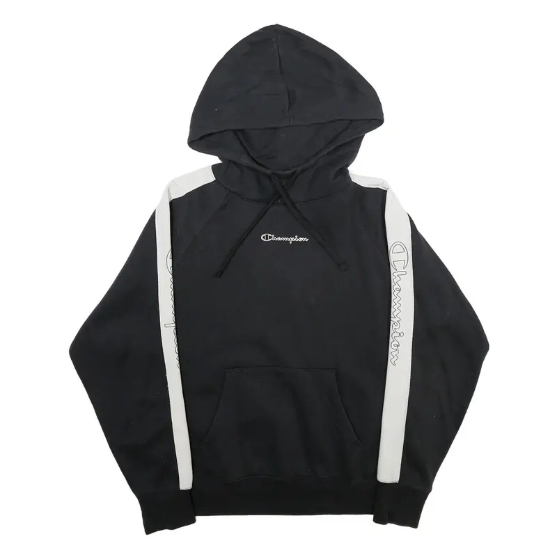 Champion Womens Black & White Hoodie M Cotton Blend Pullover Logo Sweatshirt 1