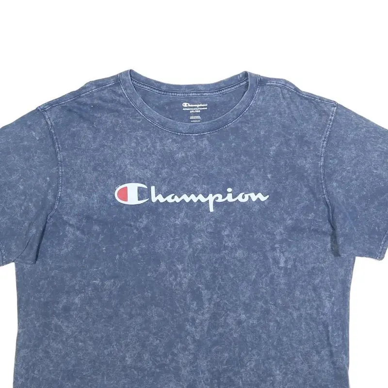 Champion Womens Blue Acid Wash Logo Graphic T-Shirt 2Xl Short Sleeve Crew Neck 2