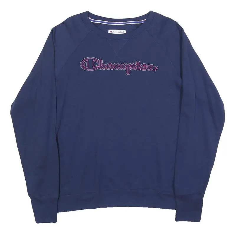 Champion Womens Blue Crew Neck L Embroidered Logo Sweatshirt Long Sleeve 1