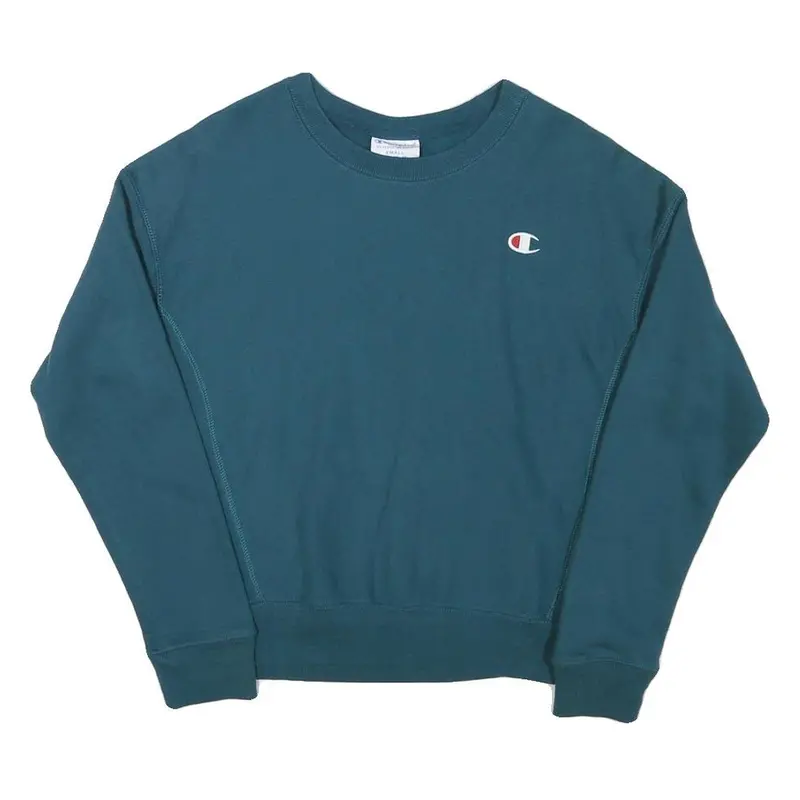 Champion Womens Blue Crew Neck S Cotton Blend Pullover Logo Sweatshirt 1