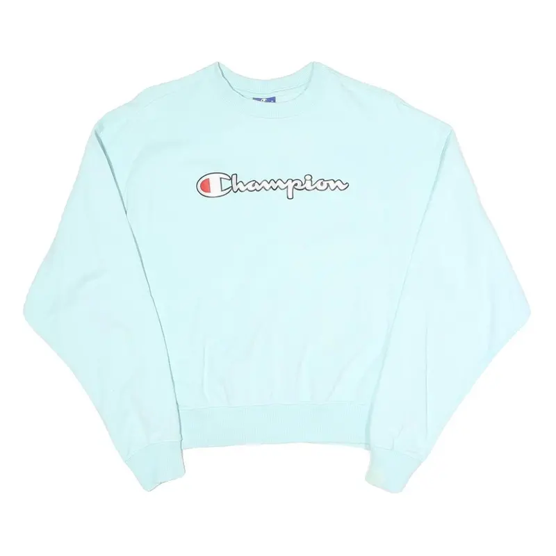 Champion Womens Blue Crew Neck S Logo Embroidered Cotton Blend Sweatshirt 1