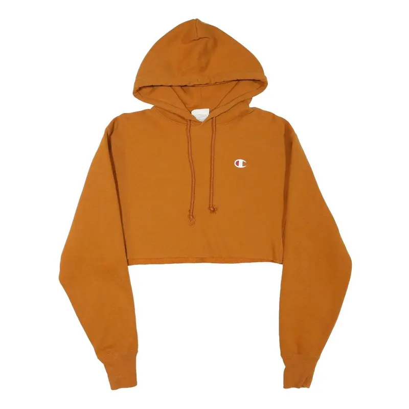 Champion Womens Brown Crop Hoodie Xs Casual Drawstring Sweatshirt 1