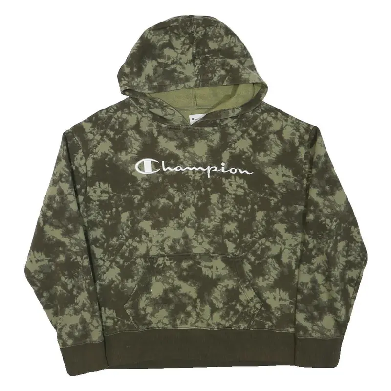 Champion Womens Green Tie Dye Hoodie L Cotton Blend Casual Pullover 1