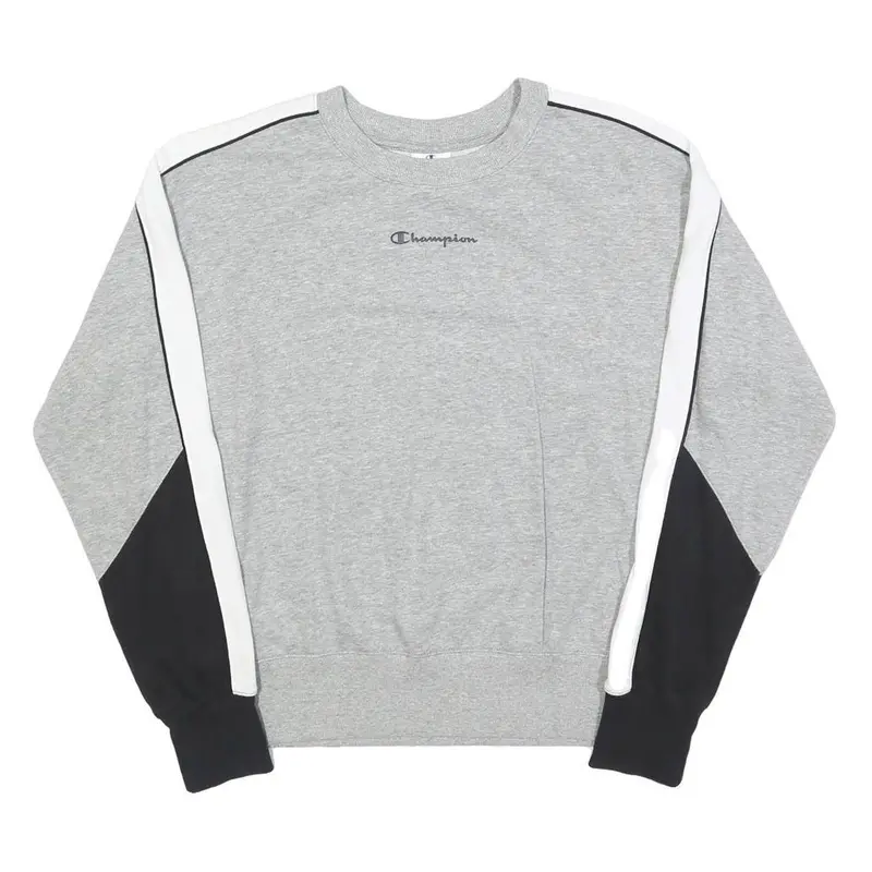Champion Womens Grey & Black Crew Neck M Cotton Blend Sweatshirt Pullover 1