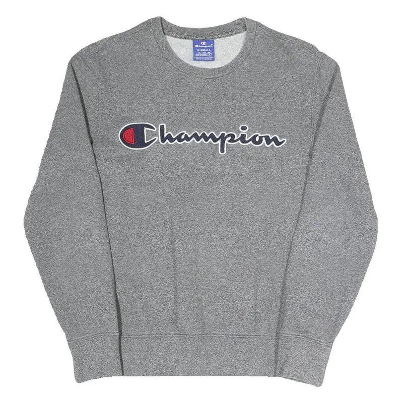 Champion Womens Grey Cotton Blend Crew Neck Sweatshirt Xs Classic Logo Pullover 1