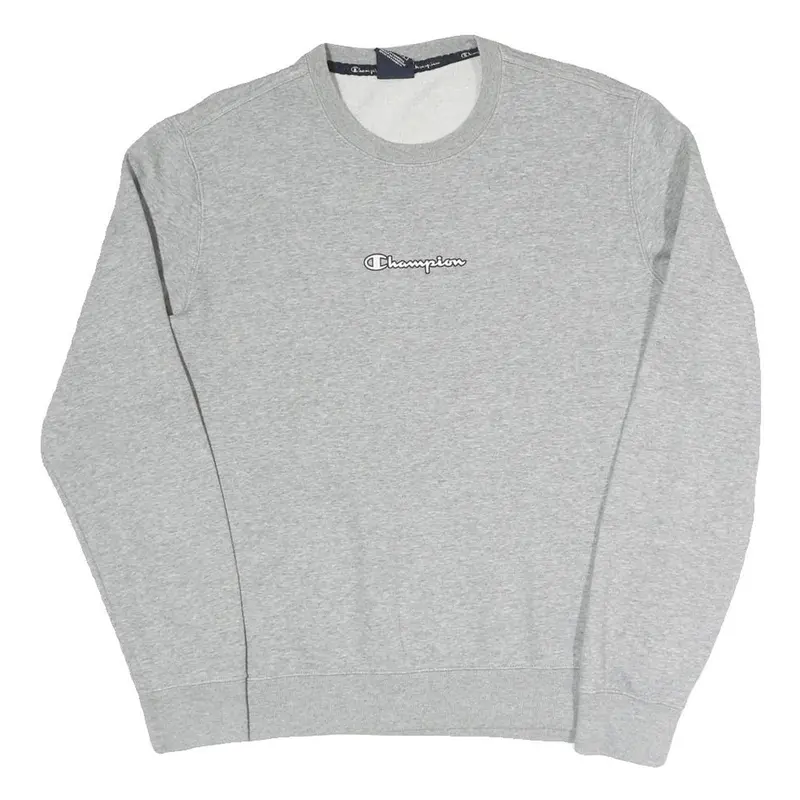 Champion Womens Grey Crew Neck M Logo Cotton Blend Sweatshirt Pullover 1