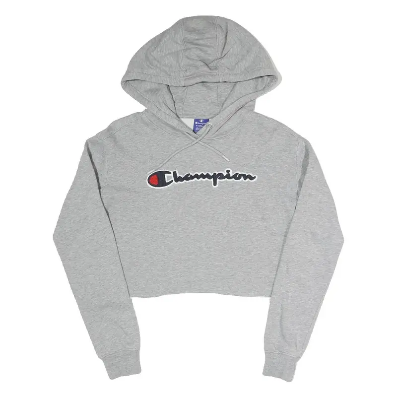 Champion Womens Grey Cropped Hoodie Xs Cotton Blend Pullover Casual Sportswear 1
