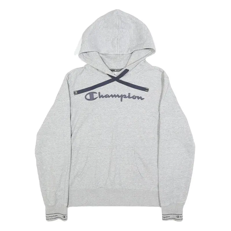 Champion Womens Grey Hoodie L Cotton Blend Pullover Casual Sports Sweatshirt 1