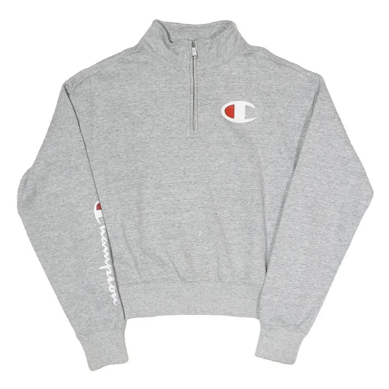 Champion Womens Grey Quarter Zip S Logo Sweatshirt Cotton Blend Pullover 1