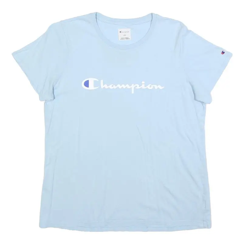 Champion Womens Light Blue Cotton Blend Classic T-Shirt L Short Sleeve Crew Neck 1