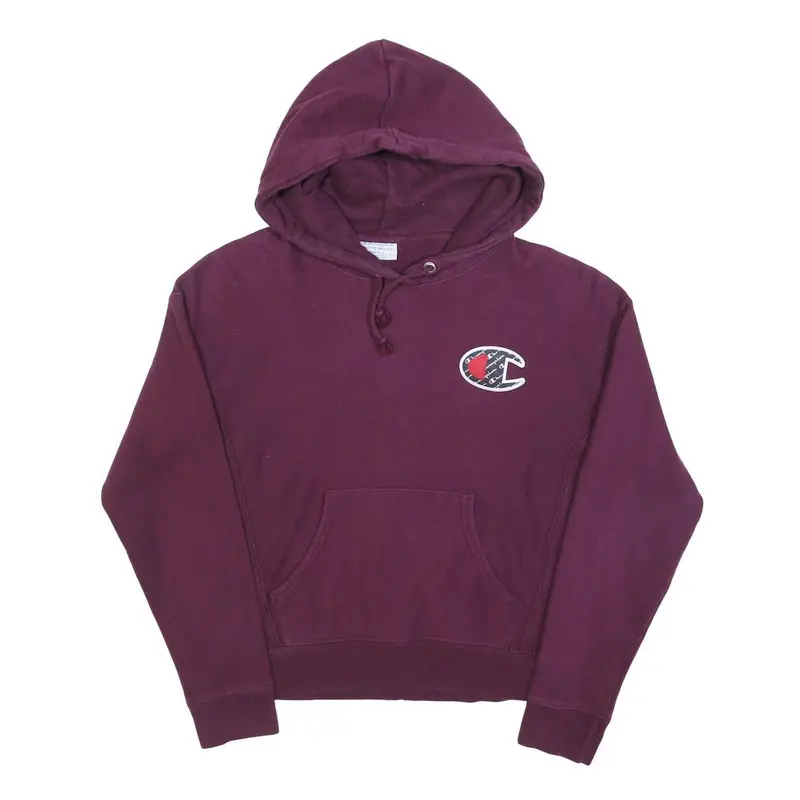 Champion Womens Maroon Cotton Blend Hoodie S Classic Logo Sweatshirt 1