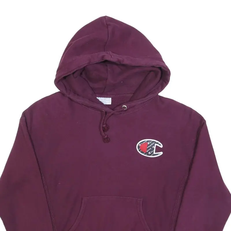 Champion Womens Maroon Cotton Blend Hoodie S Classic Logo Sweatshirt 2
