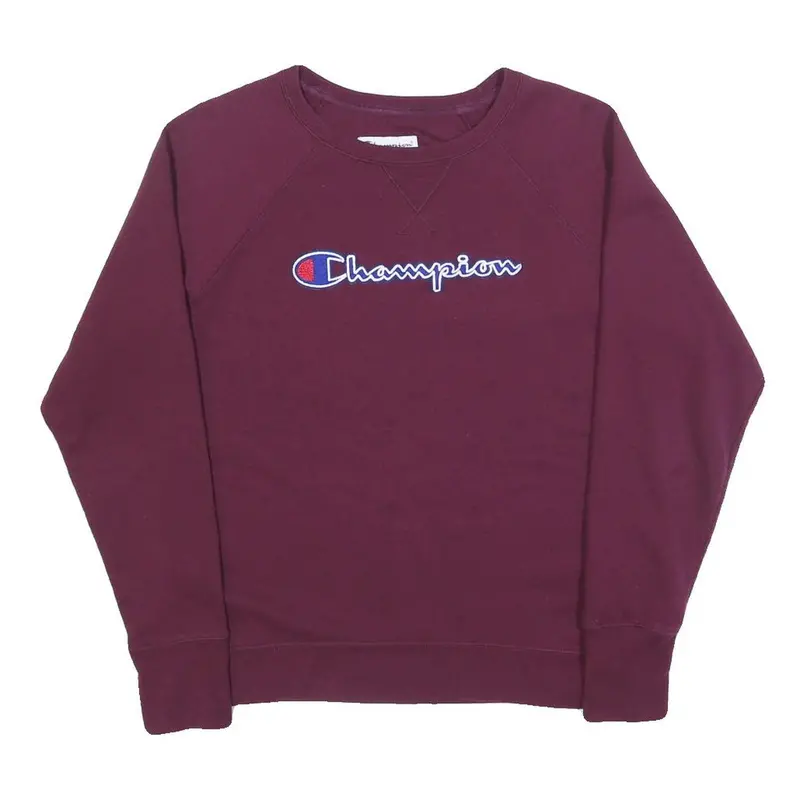 Champion Womens Maroon Sweatshirt Crew Neck M Embroidered Logo Comfort Fit 1