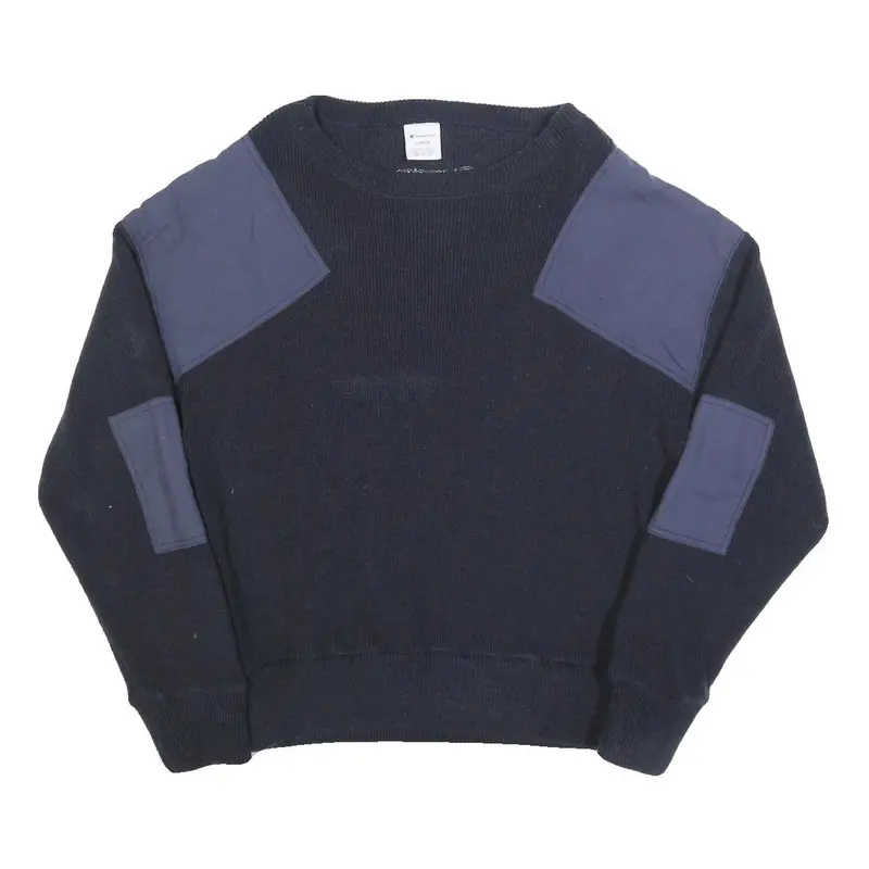 Champion Womens Navy Blue Plain Wool Blend Jumper Crew Neck Basic Knit L Soft 1