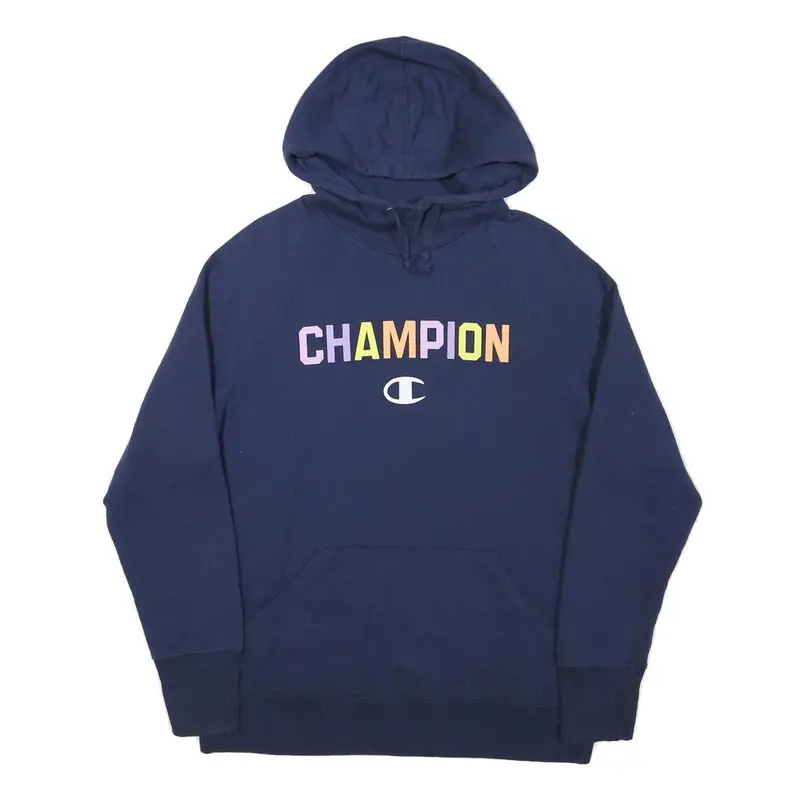 Champion Womens Navy Blue Pullover Hoodie M Multicolour Logo Cotton Blend 1