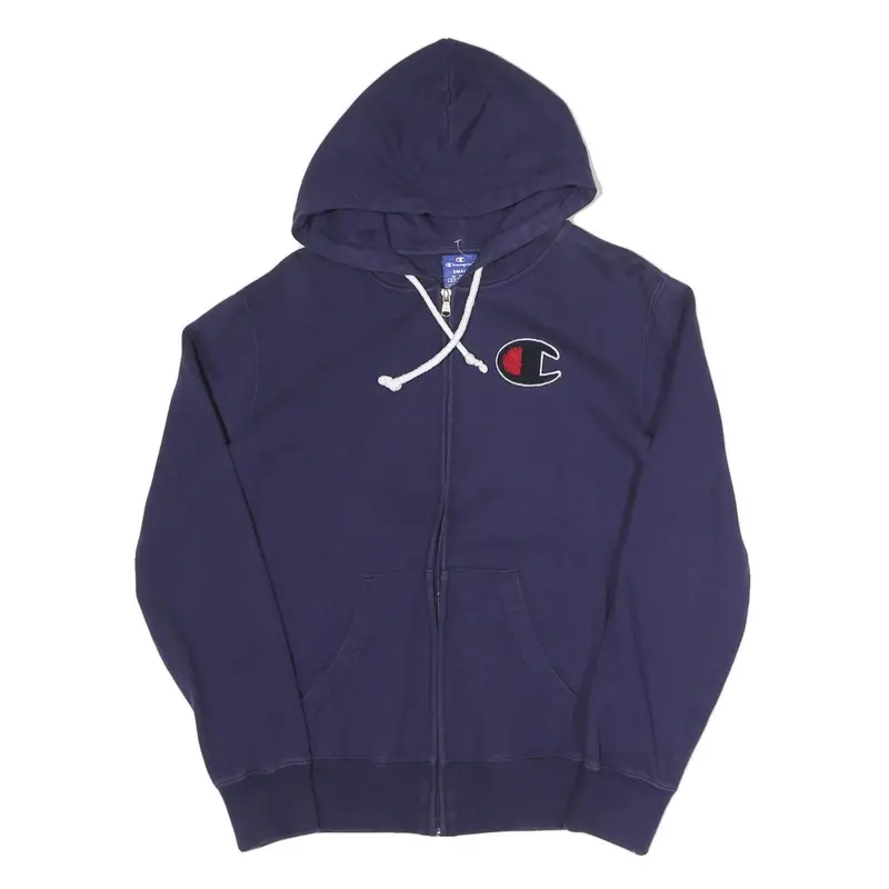 Champion Womens Navy Full Zip Hoodie S Cotton Blend Drawstring Pocket 1