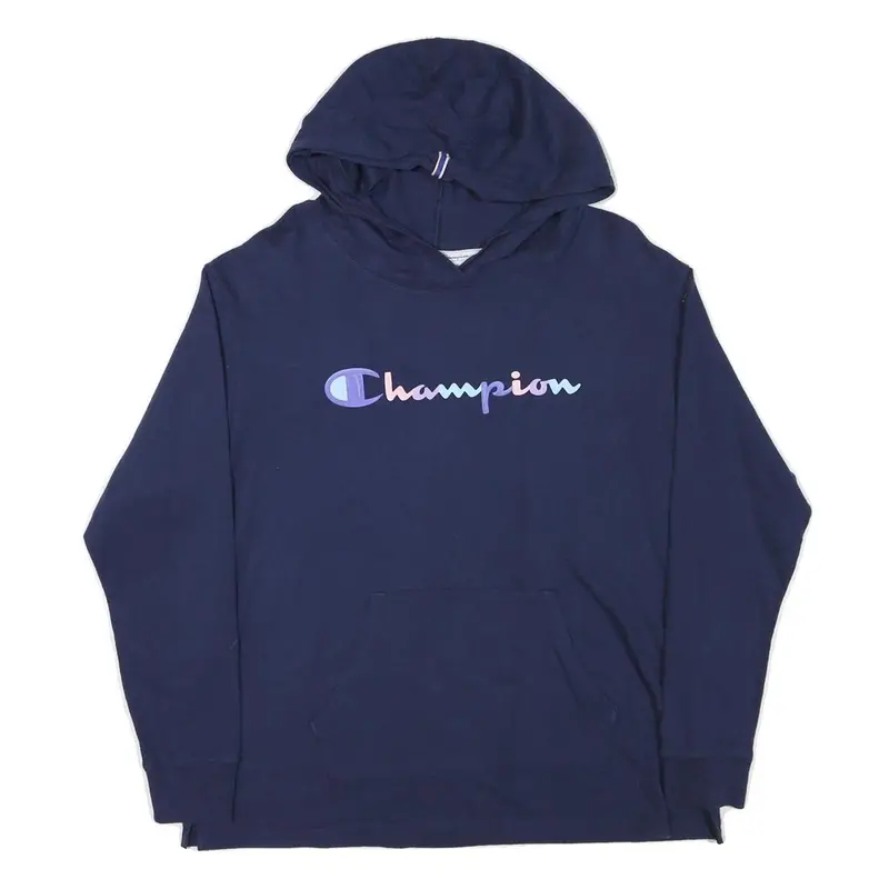 Champion Womens Navy Hoodie L Cotton Blend Pullover Comfort Casual 1
