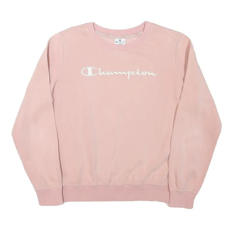 Champion Womens Pink Crew Neck L Cotton Blend Sweatshirt Logo Long Sleeve 1
