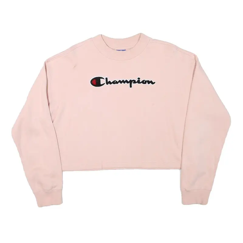 Champion Womens Pink Cropped Crew Neck Sweatshirt Xl Embroidered Logo Casual 1
