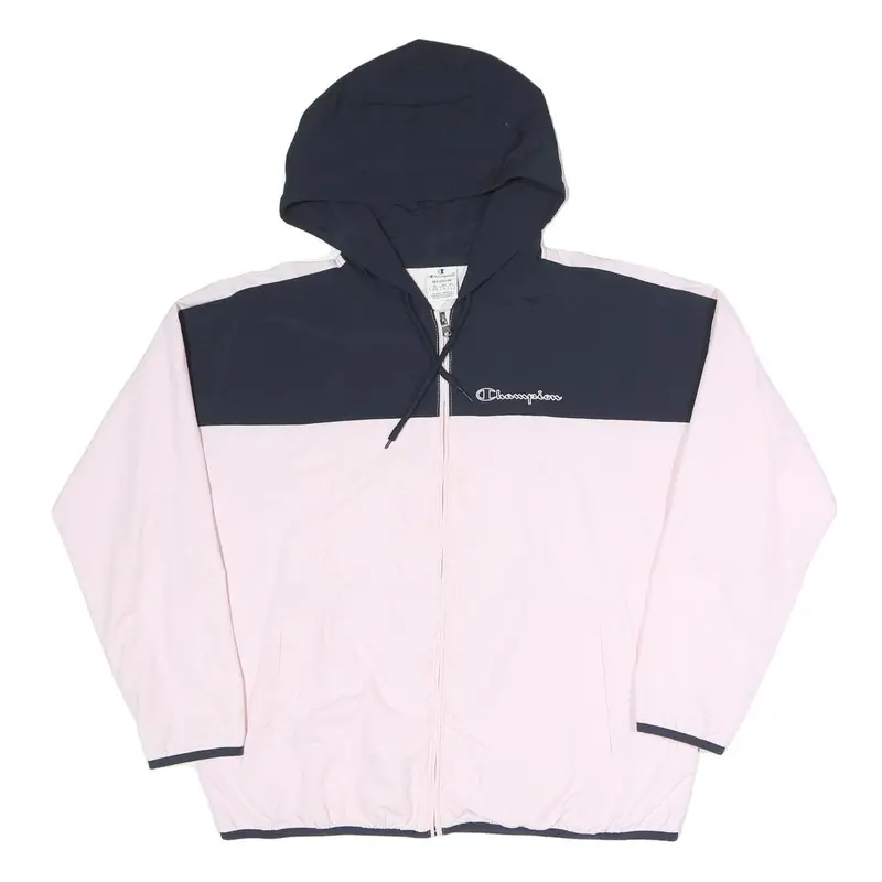 Champion Womens Pink & Navy Windbreaker Jacket M Polyester Blend Zip Hooded 1