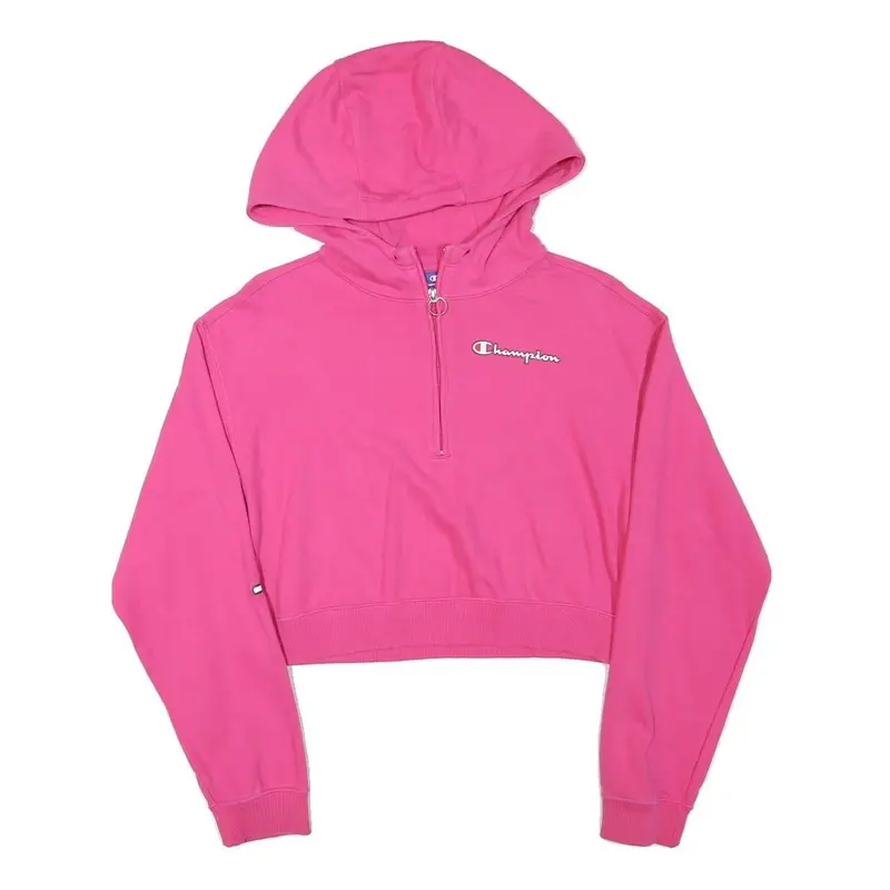 Champion Womens Pink Pullover Hoodie L Cropped ¼ Zip Long Sleeve 1