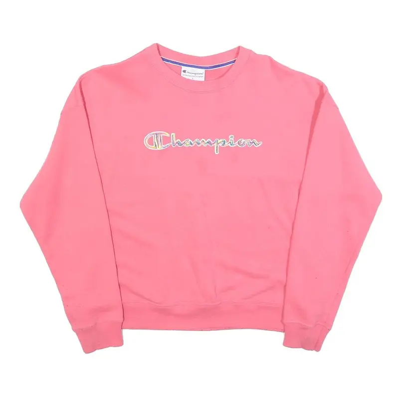Champion Womens Pink Sweatshirt Crew Neck S Cotton Blend Logo Casual Pullover 1