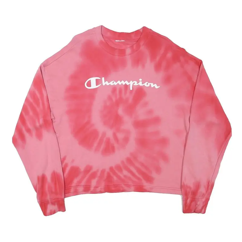 Champion Womens Pink Tie Dye Crew Neck L Cotton Blend Casual Sweatshirt 1