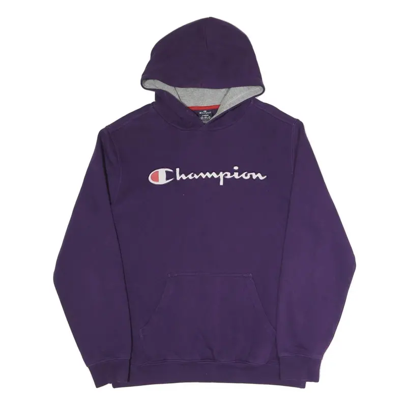 Champion Womens Purple Hoodie L Cotton Blend Pullover Casual Hooded Sweatshirt 1
