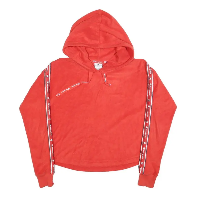 Champion Womens Red Hoodie S Tape Stripe Logo Pullover Drawstring Hood 1
