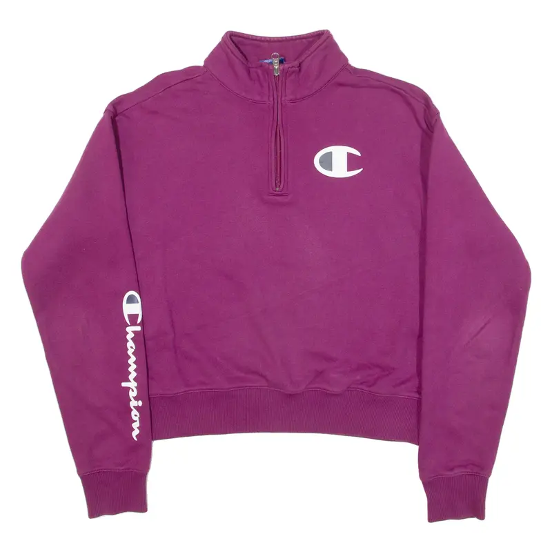Champion Womens Sweatshirt Pink 1/4 Zip S 1