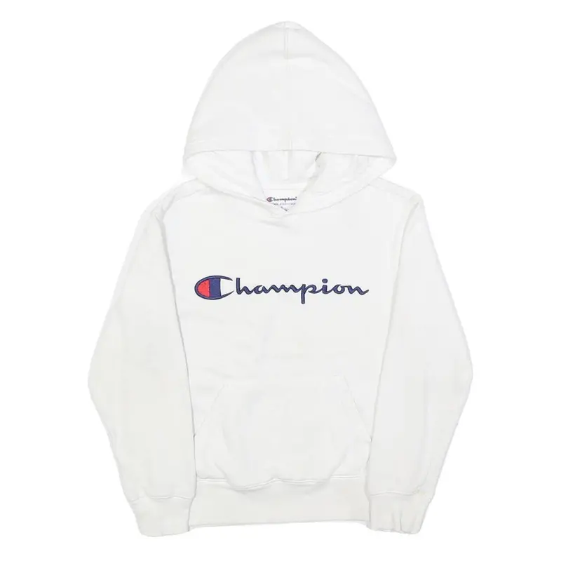 Champion Womens White Hoodie S Classic Logo Pullover Hooded Sweatshirt 1