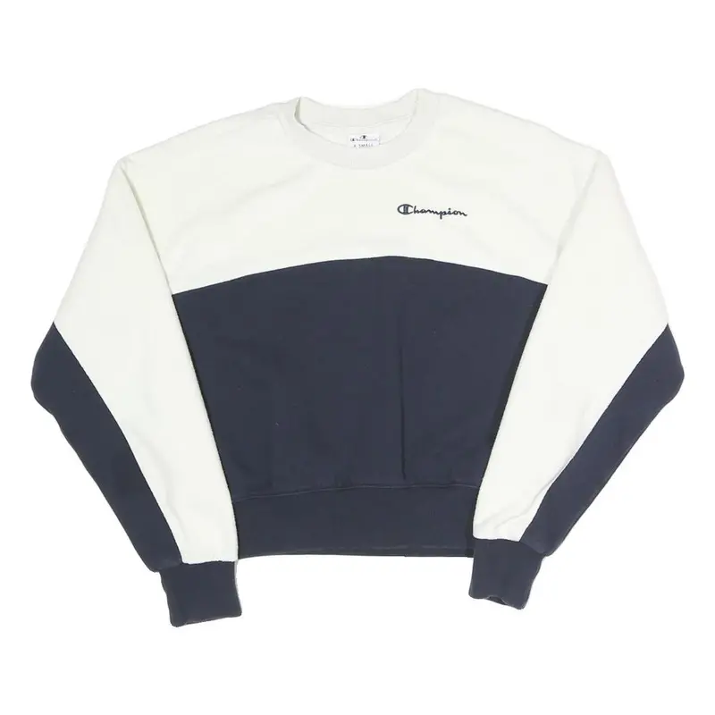 Champion Womens White & Navy Crew Neck Xs Colourblock Sweatshirt Pullover 1