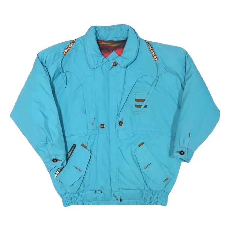 Changing Womens Blue Cotton Blend Zip Jacket M Embroidered Pattern Casual 1